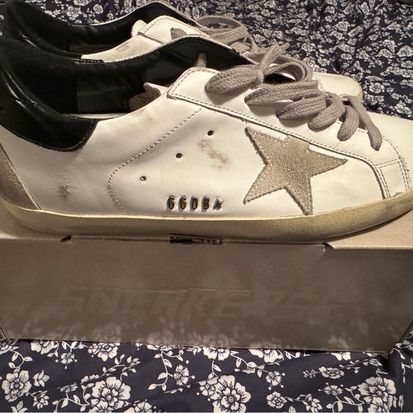 Golden Goose White and Black Sneakers with Gray Star